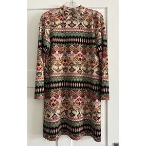 Uncle Frank Colorful Boho Tribal Mock Neck Shift Dress Long Sleeve Women’s Med